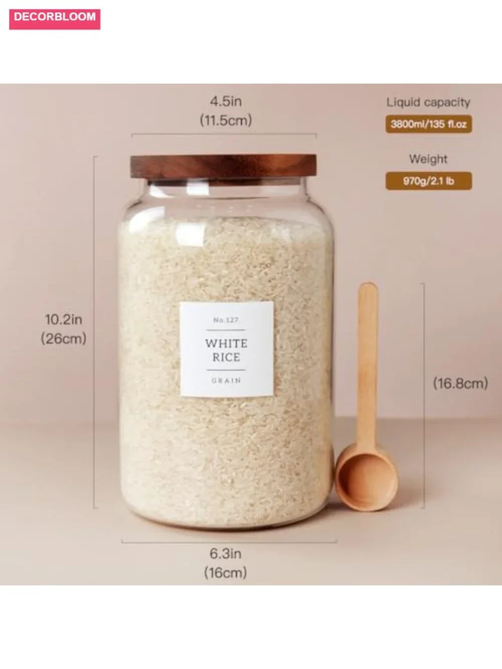 Large Glass Jar with Airtight Lid - Borosilicate Glass Food Storage (1 Gallon)